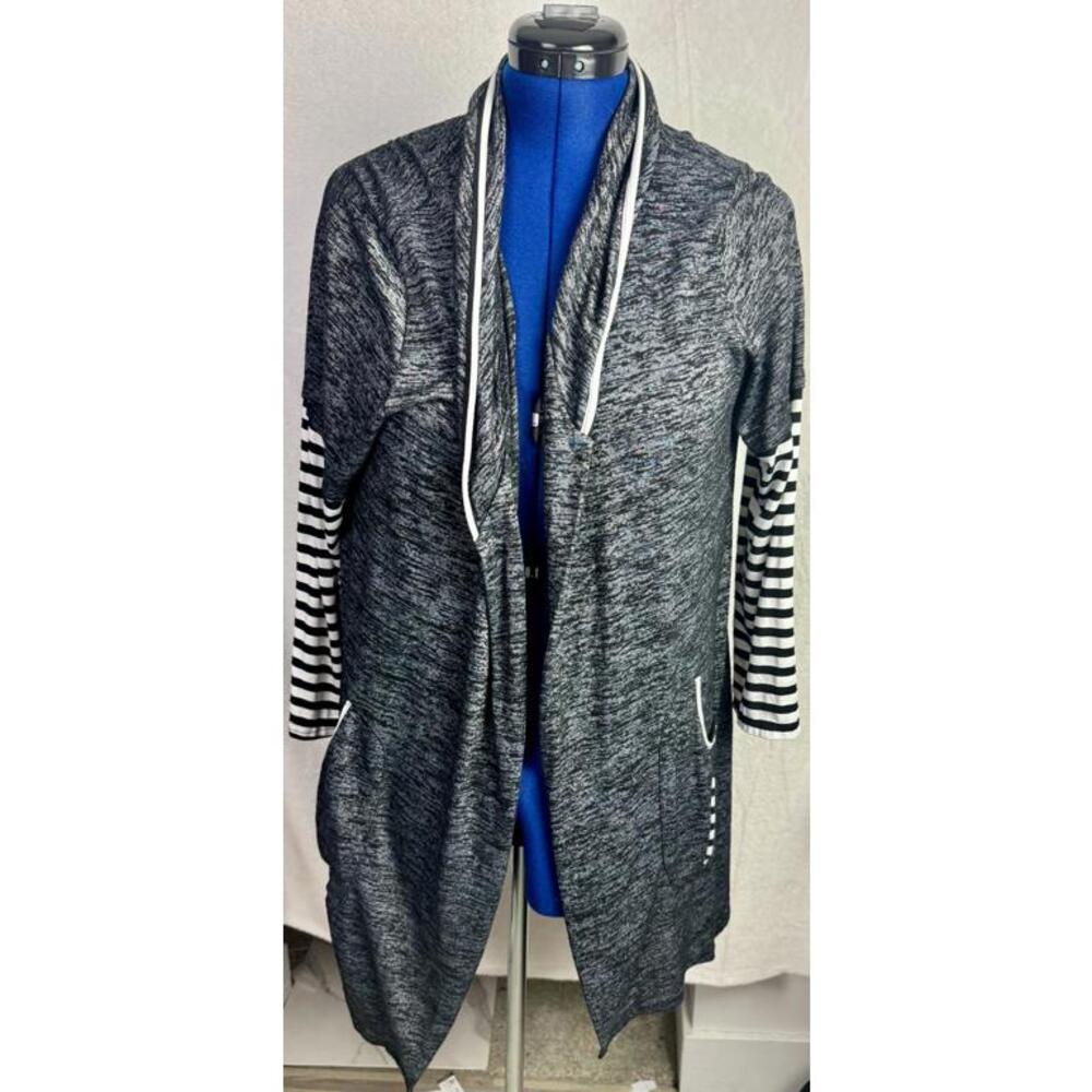 simply sister open cardigan black white stripe long drape cozy‎ layer goth artsy
